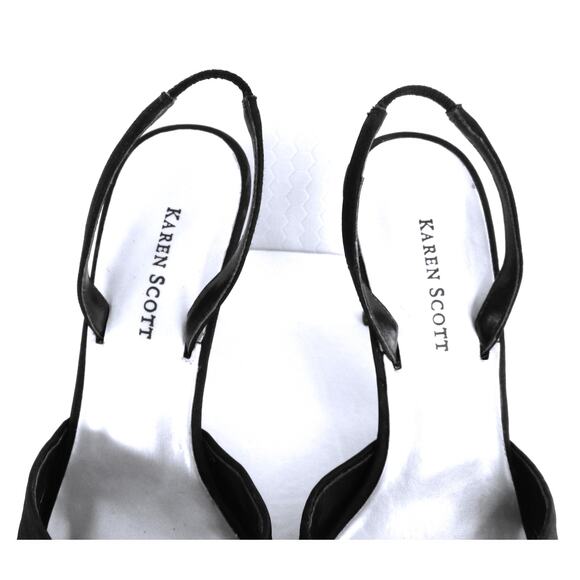 KAREN SCOTT Black Satin Pointed Toe Sling Back Heels w/ Rhinestone Detail Sz 7 - Picture 5 of 10